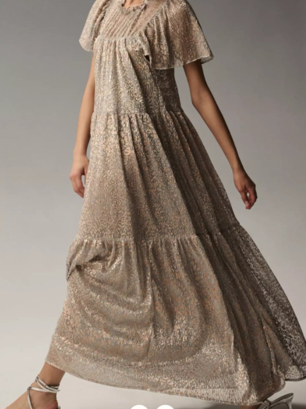 NWT Anthropologie Women's Large Short-Sleeve Mock-Neck Maxi Dress Metallic - Picture 3 of 8